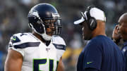 Aug 24, 2019; Carson, CA, USA; Seattle Seahawks middle linebacker Bobby Wagner (54) talks to