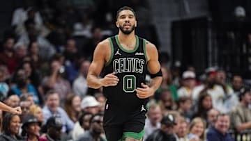 Nov 1, 2024; Charlotte, North Carolina, USA; Boston Celtics forward Jayson Tatum (0) during the second half against the Charlotte Hornets at the Spectrum Center. Mandatory Credit: Jim Dedmon-Imagn Images