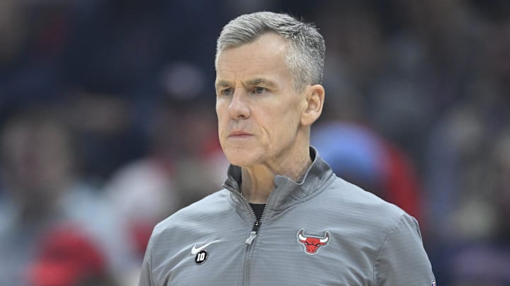 Chicago Bulls head coach Billy Donovan stands on the court in the first quarter against the Cleveland Cavaliers. Chicago Bulls head coach Billy Donovan stands on the court in the first quarter against the Cleveland Cavaliers.
