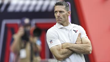 Houston Texans general manager Nick Caserio on the field before the game against the New York Giants at NRG Stadium.