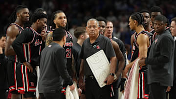 Apr 5, 2025; San Antonio, TX, USA; Houston Cougars head coach Kelvin Sampson looks at the Duke Blue Devils during a timeout during the second half in the semifinals of the men's Final Four of the 2025 NCAA Tournament at the Alamodome. Mandatory Credit: Bob Donnan-Imagn Images