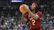 Mar 20, 2025; Providence, RI, USA;  Arkansas Razorbacks guard Boogie Fland (2) controls the ball during the second half against the Kansas Jayhawks at Amica Mutual Pavilion. Mandatory Credit: Eric Canha-Imagn Images