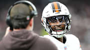 Cleveland Browns quarterback Shedeur Sanders (12) is worth a flier off the waiver wire from fantasy football managers looking for depth at the quarterback position ahead of Week 13.