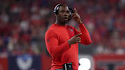 Nov 20, 2025; Houston, Texas, USA; Houston Texans head coach DeMeco Ryans looks on in the second quarter against the Buffalo Bills at NRG Stadium. Mandatory Credit: Thomas Shea-Imagn Images