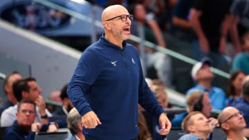 May 11, 2024; Dallas, Texas, USA; Dallas Mavericks head coach Jason Kidd reacts during the second half against the Oklahoma City Thunder during game three of the second round for the 2024 NBA playoffs at American Airlines Center. Mandatory Credit: Kevin Jairaj-USA TODAY Sports