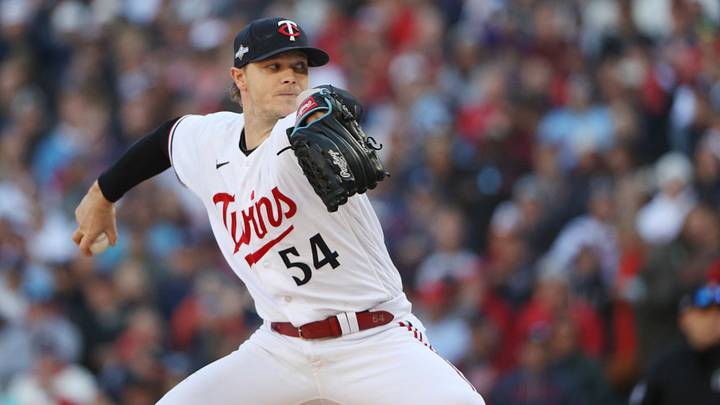 Oct 10, 2023; Minneapolis, Minnesota, USA; Minnesota Twins starting pitcher Sonny Gray (54) pitches in the first inning against the Houston Astros during game three of the ALDS for the 2023 MLB playoffs at Target Field. Mandatory Credit: Jesse Johnson-USA TODAY Sports