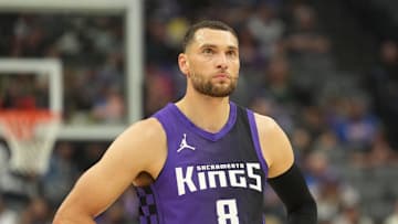 Apr 11, 2025; Sacramento, California, USA; Sacramento Kings guard Zach LaVine (8) during the first quarter against the Los Angeles Clippers at Golden 1 Center. Mandatory Credit: Darren Yamashita-Imagn Images