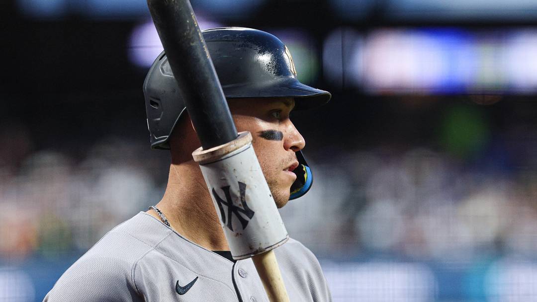 May 15, 2026; New York City, New York, USA; New York Yankees right fielder Aaron Judge (99) looks on from the on deck circle during the third inning against the New York Mets at Citi Field. Mandatory Credit: Vincent Carchietta-Imagn Images