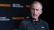 University of Tennessee Volunteers men's basketball head coach Rick Barnes speaks with members of the media during the Nashville stop for University of Tennessee's 2025 Big Orange Caravan event Wednesday, April 30, 2025 at GEODIS Park.