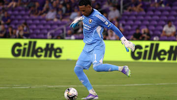 Aug 6, 2025; Orlando, FL, USA; Orlando City goalkeeper Pedro Gallese (1) against Club Necaxa during the first half at Inter&Co Stadium. Mandatory Credit: Kim Klement Neitzel-Imagn Images