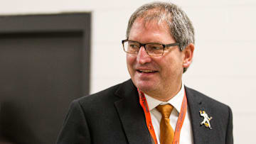 Oct 30, 2016; Cleveland, OH, USA; Cleveland Browns former quarterback Bernie Kosar during halftime between the Cleveland Browns and the New York Jets at FirstEnergy Stadium. The Jets won 31-28. Mandatory Credit: Scott R. Galvin-Imagn Images