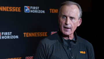 University of Tennessee Volunteers men's basketball head coach Rick Barnes speaks with members of the media during the Nashville stop for University of Tennessee's 2025 Big Orange Caravan event Wednesday, April 30, 2025 at GEODIS Park.