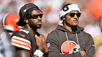 Deshaun Watson will be on the sidelines in Las Vegas on Sunday during Shedeur Sanders’s first career start.