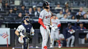 Aug 21, 2025; Bronx, New York, USA;  Boston Red Sox right fielder Roman Anthony (19) hits a two run home run in the ninth inning against the New York Yankees at Yankee Stadium. Mandatory Credit: Wendell Cruz-Imagn Images
