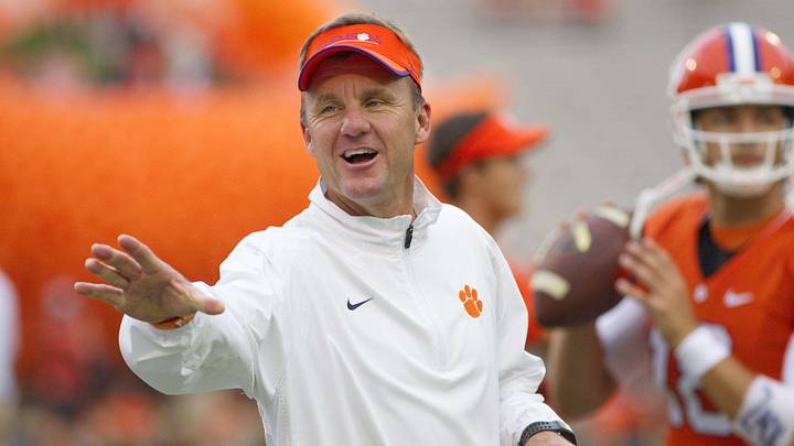 Sep 27, 2014; Clemson, SC, USA; Clemson Tigers offensive coordinator Chad Morris during warmups prior to the game against the North Carolina Tar Heels at Clemson Memorial Stadium. Mandatory Credit: Joshua S. Kelly-Imagn Images