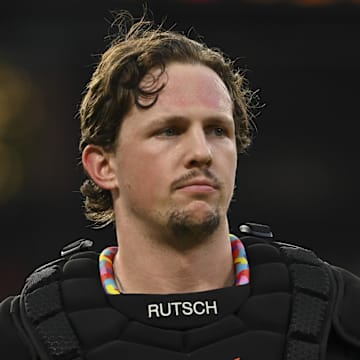 Aug 14, 2024; Baltimore, Maryland, USA; Baltimore Orioles catcher Adley Rutschman (35) stands on the field during the middle of the third inning against the Washington Nationals  at Oriole Park at Camden Yards. Mandatory Credit: Tommy Gilligan-Imagn Images