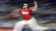 Jul 6, 2024; Miami, Florida, USA; Miami Marlins relief pitcher A.J. Puk (35) pitches against the Chicago White Sox during the eighth inning at loanDepot Park. Mandatory Credit: Rhona Wise-USA TODAY Sports