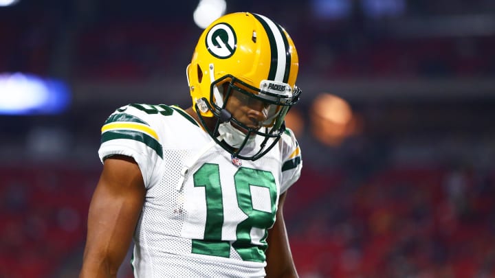 Jan 16, 2016; Glendale, AZ, USA; Green Bay Packers wide receiver Randall Cobb (18) reacts against the Arizona Cardinals during the NFC Divisional round playoff game at University of Phoenix Stadium. Mandatory Credit: Mark J. Rebilas-USA TODAY Sports
