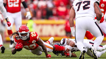 Kareem Hunt dove for the extra yard in the Chiefs nine-point victory over Houston in the Divisional Round last week.