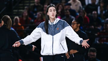 May 28, 2025; Washington, District of Columbia, USA; Indiana Fever guard Caitlin Clark reacts during a timeout in the second half against the Washington Mystics at Entertainment & Sports Arena. Mandatory Credit: Emily Faith Morgan-Imagn Images