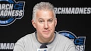 Purdue Boilermakers head coach Matt Painter talks to the media