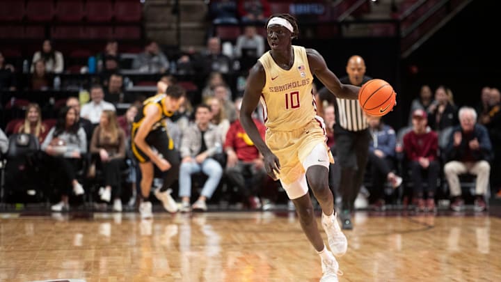 Florida State's Taylor Bol Bowen dribbles the ball up court in the Seminoles' win over Pitt Wednesday at the Donald L. Tucker Civic Center. Florida State's Taylor Bol Bowen dribbles the ball up court in the Seminoles' win over Pitt Wednesday at the Donald L. Tucker Civic Center.