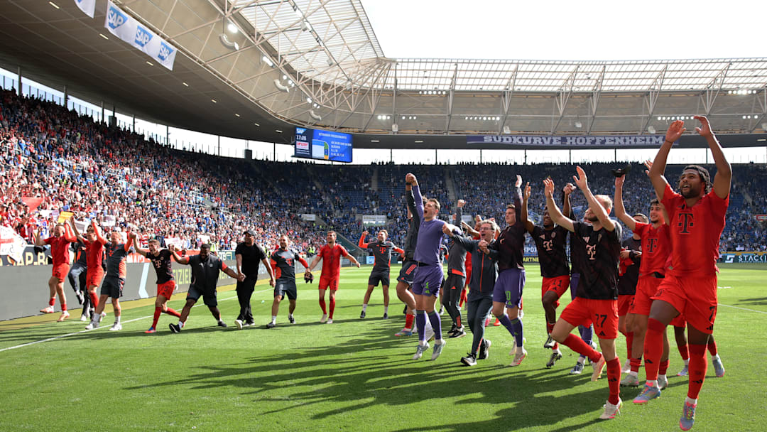 Bayern Munich players celebrating with fans after beating Hoffenheim on Saturday.