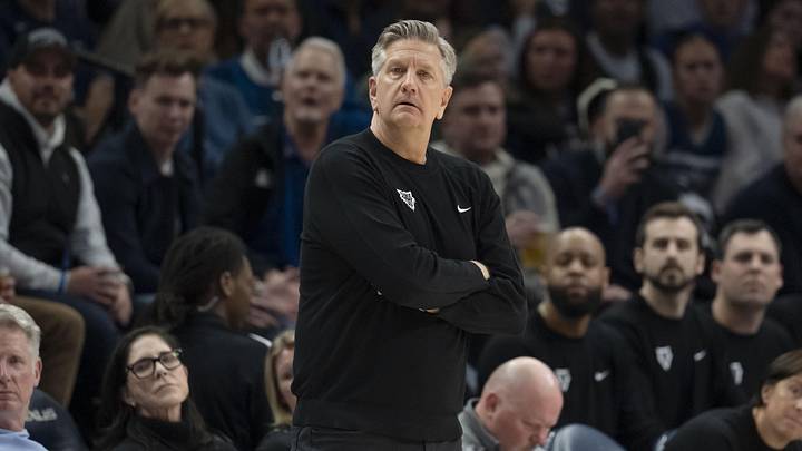 Mar 5, 2026; Minneapolis, Minnesota, USA; Minnesota Timberwolves head coach Chris Finch looks on against the Toronto Raptors in the second half at Target Center. Mandatory Credit: Jesse Johnson-Imagn Images