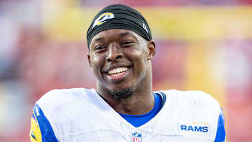 November 9, 2025; Santa Clara, California, USA; Los Angeles Rams wide receiver Xavier Smith (19) after the game against the San Francisco 49ers at Levi's Stadium. Mandatory Credit: Kyle Terada-Imagn Images