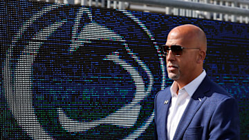 Oct 11, 2025; University Park, Pennsylvania, USA; Penn State Nittany Lions head coach James Franklin prior to the game against the Northwestern Wildcats at Beaver Stadium. Mandatory Credit: Matthew O'Haren-Imagn Images