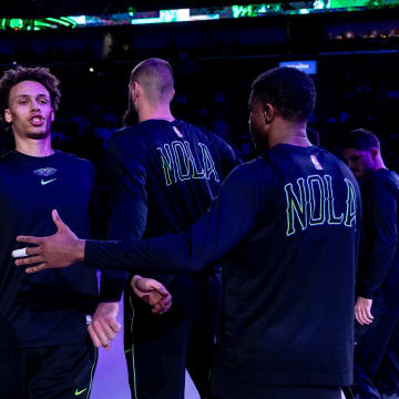 Apr 5, 2024; New Orleans, Louisiana, USA; New Orleans Pelicans guard Dyson Daniels (11) is announced to the fans against the San Antonio Spurs during the first half at Smoothie King Center. Mandatory Credit: Stephen Lew-USA TODAY Sports