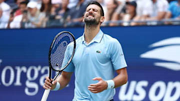 Novak Djokovic reacts after losing a point during the U.S. Open semifinals.