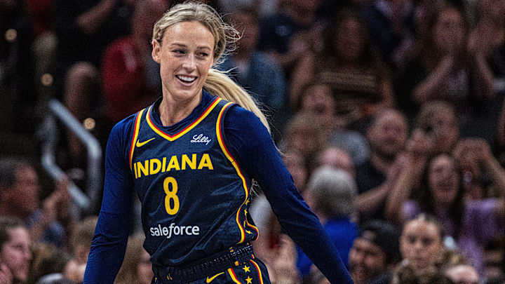Indiana Fever guard Sophie Cunningham (8) in the second half against the Connecticut Sun.