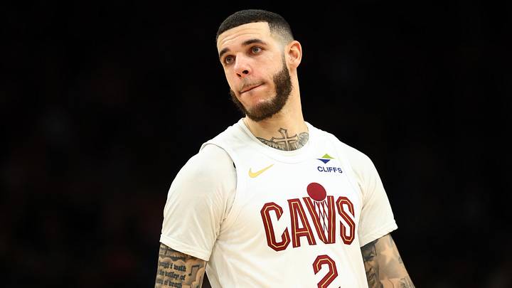 Jan 30, 2026; Phoenix, Arizona, USA; Cleveland Cavaliers guard Lonzo Ball (2) against the Phoenix Suns at Mortgage Matchup Center. Mandatory Credit: Mark J. Rebilas-Imagn Images