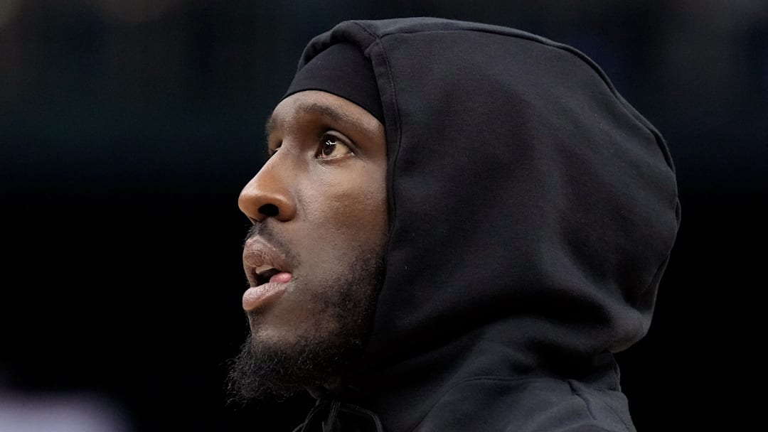 Milwaukee Bucks forward Taurean Prince (12) looks on during warmups prior to the game against the Cleveland Cavaliers at Fiserv Forum on February 25, 2026.