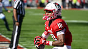North Carolina State Wolfpack receiver KC Concepcion reacts after scoring a touchdown against the Clemson Tigers.
