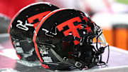 Texas Tech Red Raiders helmets during the game against the Kansas Jayhawks at Jones AT&T Stadium.