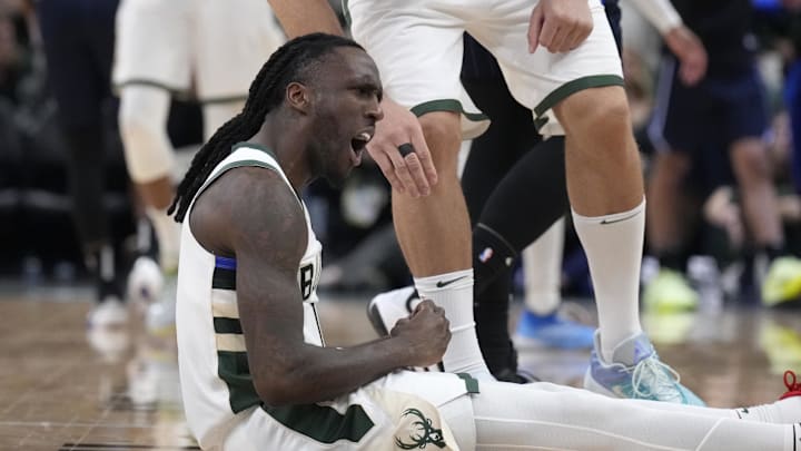 Milwaukee Bucks forward Taurean Prince reacts after securing a final possession against the Orlando Magic in the second half at Fiserv Forum on March 8.