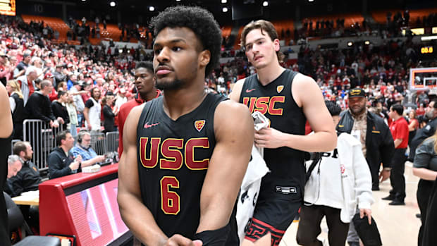 Feb 29, 2024; Pullman, Washington, USA; USC Trojans guard Bronny James (6) walks off the court after a game against the Washi