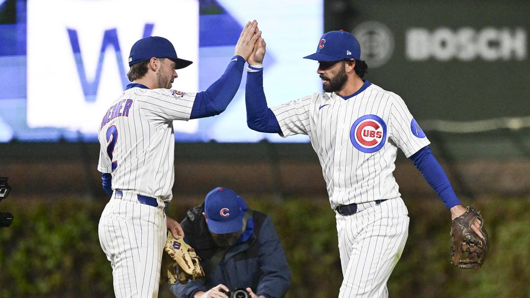 Apr 20, 2026; Chicago, Illinois, USA; Chicago Cubs second baseman Nico Hoerner (2) and shortstop Dansby Swanson (7) react after the game against the Philadelphia Phillies at Wrigley Field. Mandatory Credit: Matt Marton-Imagn Images Apr 20, 2026; Chicago, Illinois, USA; Chicago Cubs second baseman Nico Hoerner (2) and shortstop Dansby Swanson (7) react after the game against the Philadelphia Phillies at Wrigley Field. Mandatory Credit: Matt Marton-Imagn Images