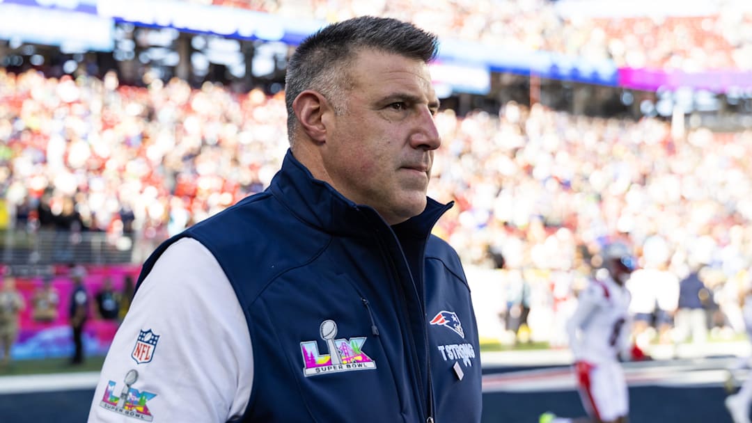 Feb 8, 2026; Santa Clara, CA, USA; New England Patriots head coach Mike Vrabel walks on field before Super Bowl LX against the Seattle Seahawks at Levi's Stadium. Mandatory Credit: Mark J. Rebilas-Imagn Images
