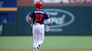 Jul 12, 2025; Atlanta, GA, USA;  National League infielder JJ Wetherholt (26) of the St. Louis Cardinals rounds the bases during the second inning against American League at Truist Park. Mandatory Credit: Brett Davis-Imagn Images
