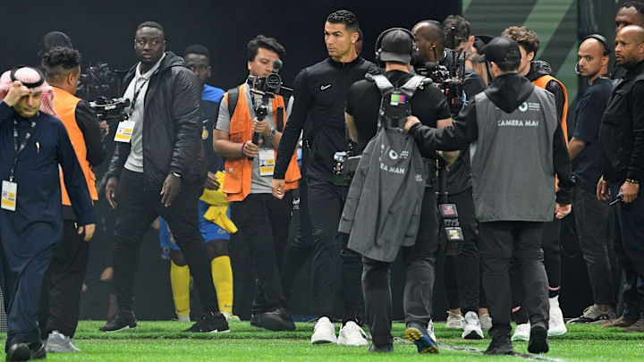 Feb 1, 2024; Riyadh, Saudi Arabia; Al-Nassr forward Cristiano Ronaldo (7) walks on the field before the game against Inter Miami CF at Kingdom Arena. Mandatory Credit: Victor Fraile-Imagn Images Feb 1, 2024; Riyadh, Saudi Arabia; Al-Nassr forward Cristiano Ronaldo (7) walks on the field before the game against Inter Miami CF at Kingdom Arena. Mandatory Credit: Victor Fraile-Imagn Images