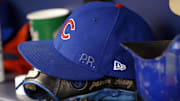Sep 20, 2017; St. Petersburg, FL, USA; A detailed view of Chicago Cubs third baseman Javier Baez (9) (not pictured) hat and glove with the initials P.R. for his home country Puerto Rico against the Tampa Bay Rays at Tropicana Field.