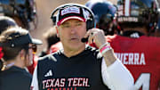 Oct 18, 2025; Tempe, Arizona, USA; Texas Tech Red Raiders head coach Joey McGuire against the Arizona State Sun Devils in the first half at Mountain America Stadium. 