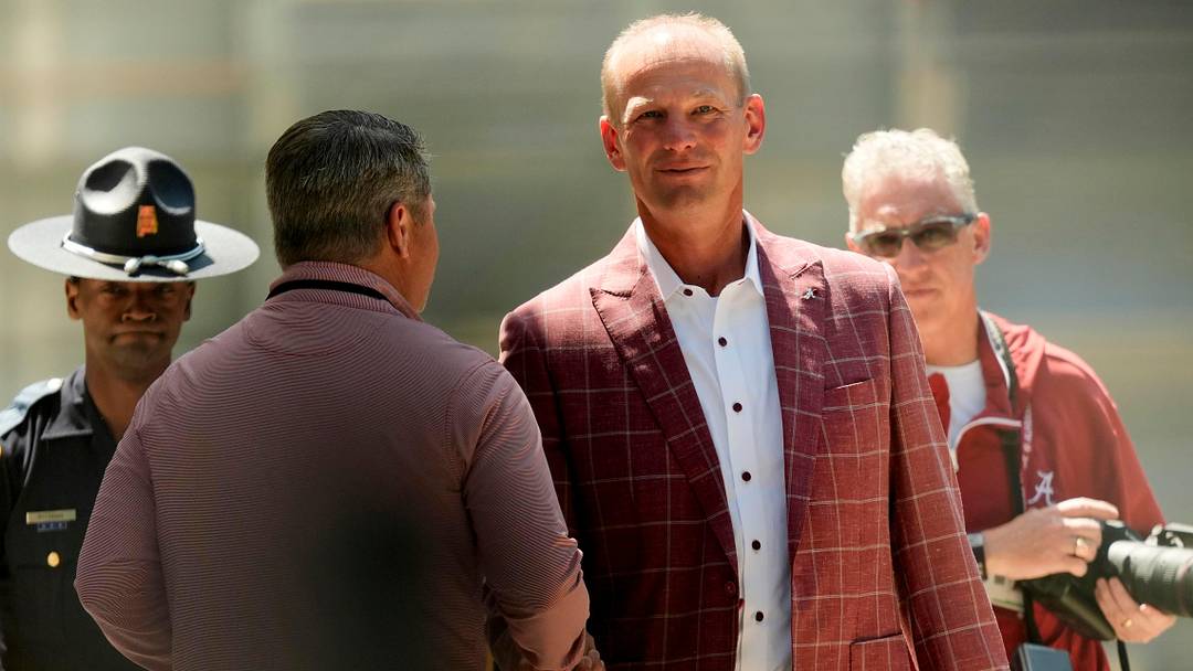 April 11, 2026; Tuscaloosa, AL, USA; Head coach Kalen DeBoer arrives for the Captain’s Ceremony at Denny Chimes during the Alabama A Day at the University of Alabama.
