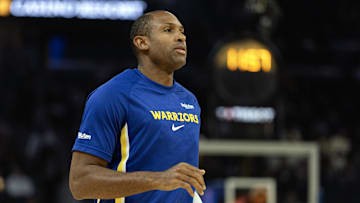 Oct 17, 2025; San Francisco, California, USA; olden State Warriors center Al Horford warms up before facing the Los Angeles Clippers at Chase Center. Mandatory Credit: D. Ross Cameron-Imagn Images