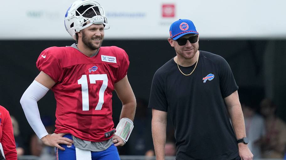 Buffalo Bills QB Josh Allen and coach Joe Brady