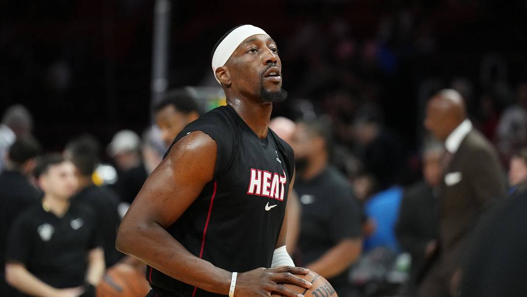 Apr 12, 2026; Miami, Florida, USA; Miami Heat center Bam Adebayo (13) warms-up before a game against the Atlanta Hawks at Kaseya Center. Mandatory Credit: Jim Rassol-Imagn Images Apr 12, 2026; Miami, Florida, USA; Miami Heat center Bam Adebayo (13) warms-up before a game against the Atlanta Hawks at Kaseya Center. Mandatory Credit: Jim Rassol-Imagn Images