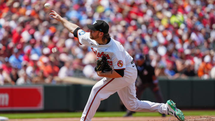 Jun 16, 2024; Baltimore, Maryland, USA; Baltimore Orioles pitcher Corbin Burnes (39) delivers a pitch against the Philadelphia Phillies during the fourth inning at Oriole Park at Camden Yards. Mandatory Credit: Gregory Fisher-USA TODAY Sports